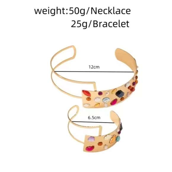 Anthropologie Gold Cuff Bracelet with Multicolor Gems - Picture 8 of 8